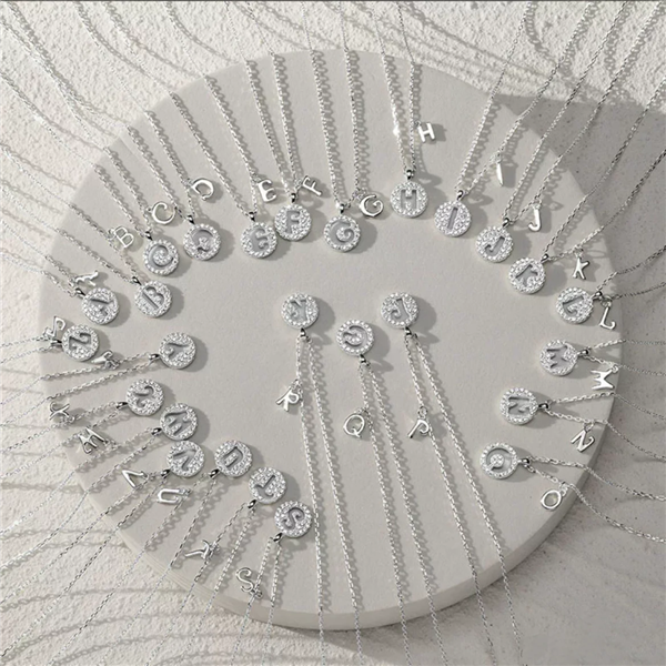 LETTER CIRCLE ZIRCON NECKLACE-S925 SOLID SILVER